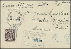 Panama, 1924, 10 C. lila auf Einschreibebrief vom 18.1.1928 nach ...