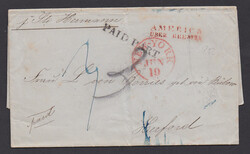 Transit, 1852, roter L2 "America über Bremen" auf Brief von New York ...
