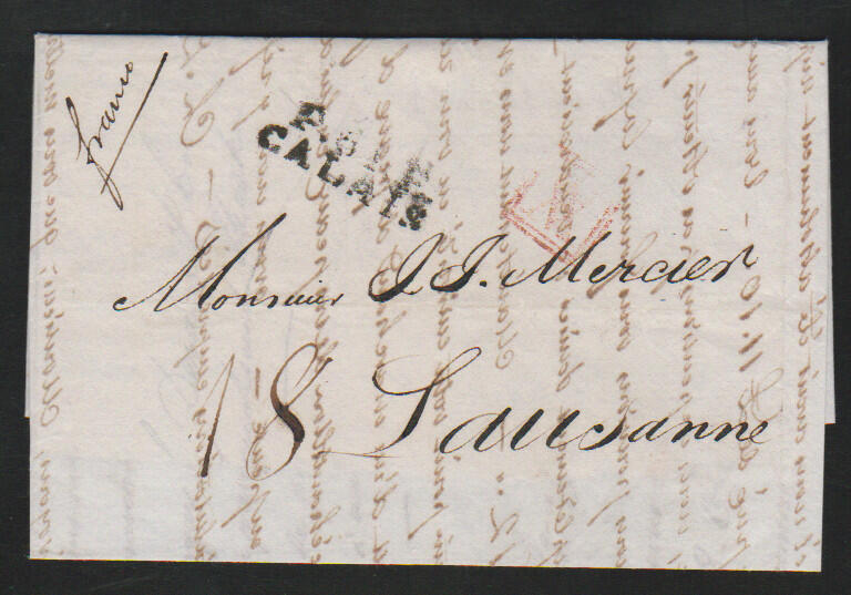 "Calais", 1828, L2 "P.62.P. CALAIS" auf Forwardedbrief aus London ...