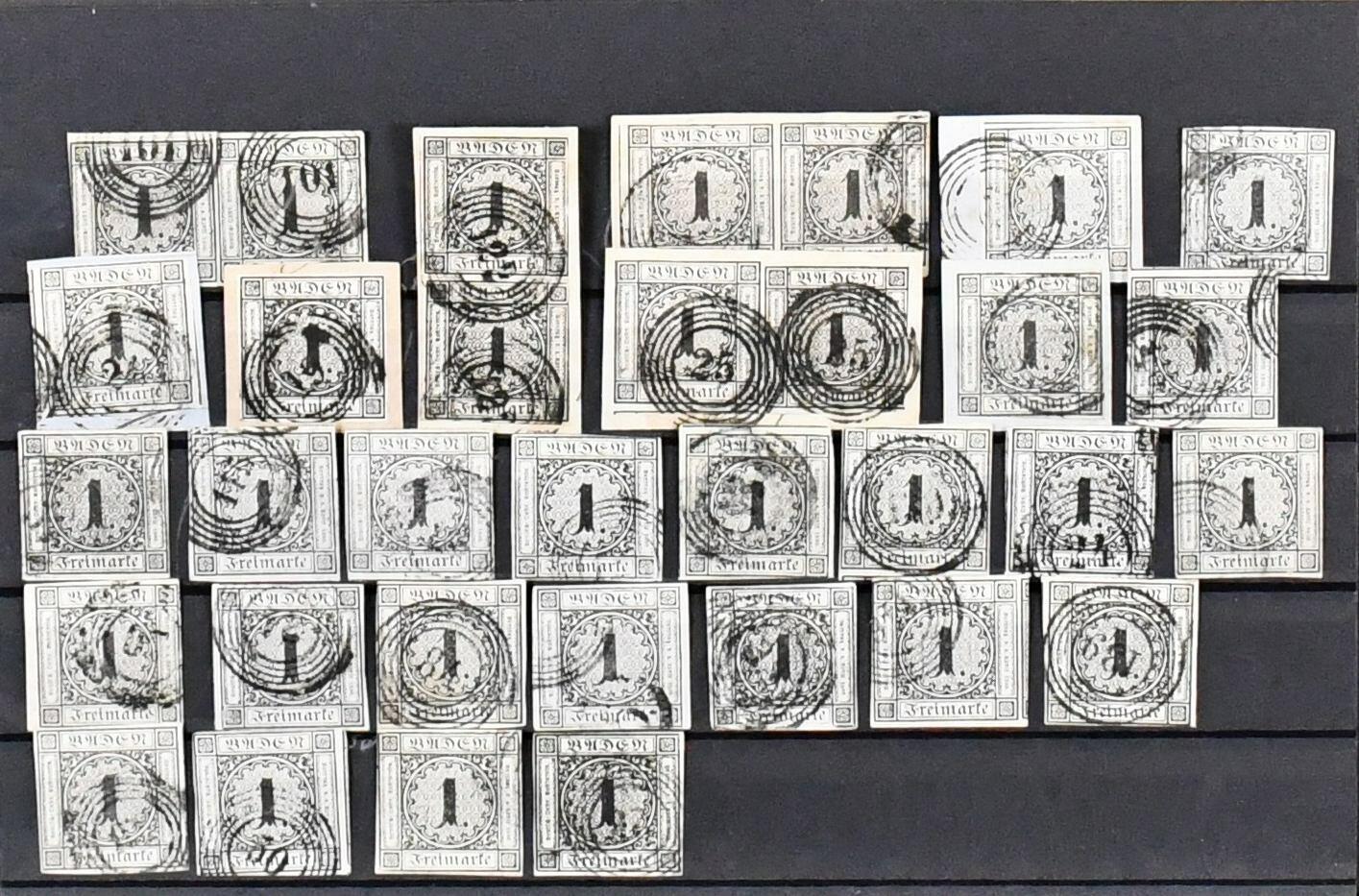 Baden, Mi.-Nr. 5, 1 Kr. schwarz, 33 gestempelte Exemplare in oft ...