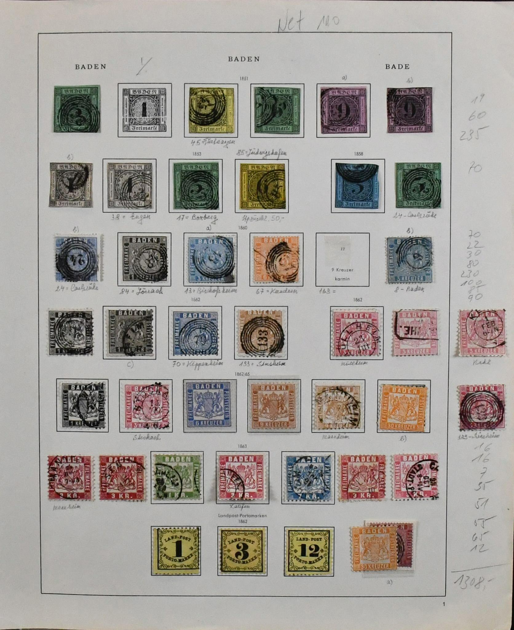 Baden, alte Slg. ab Nr. 2-4b, 5-8, 9, 10a/b, 11, 12, 13-15ba, ...