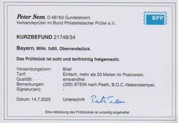 9 Kr. gelbgrün, Oberrandstück mit zartem, besserem gMR "330" und ...