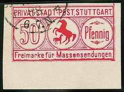 Stuttgart, "Privat-Stadt-Post", Quittungsmarken 1 Pfg. bis 50 Mk. kpl ...