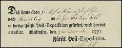 "Wickensen", 1778, "Fürstl. Post-Expedition", sehr seltener ...
