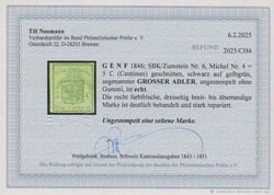 Genf 5 C. schw./gelbgrün, sog. "Großer Adler" ungebraucht ohne ...