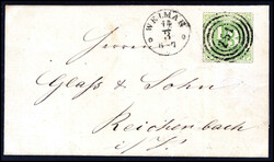 1/3 Sgr. gelbgrün als Einzelfrankatur auf kleiner Drucksache mit ...