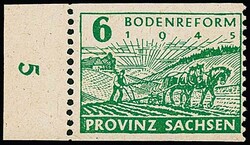 6 Pfg. Bodenreform, lebhaftgrün mit nachträglicher senkrechter ...
