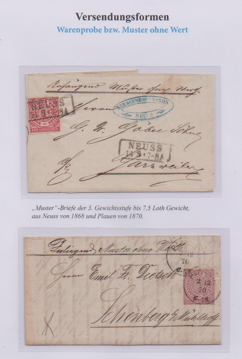 1 Gr. rosa je einzeln auf drei Briefen "Muster ohne Werth" (3. ...