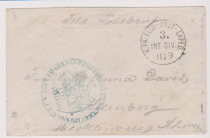 1870, 11.9., K1 "K. Pr. Feld-Post-Exped. 3. Inf. Div." nebst blauem ...