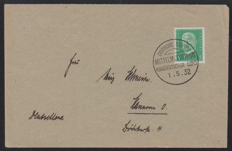 "Deutsche Seepost Mittelmeerfahrt Norddeutscher Lloyd", 1.5.32, sehr ...