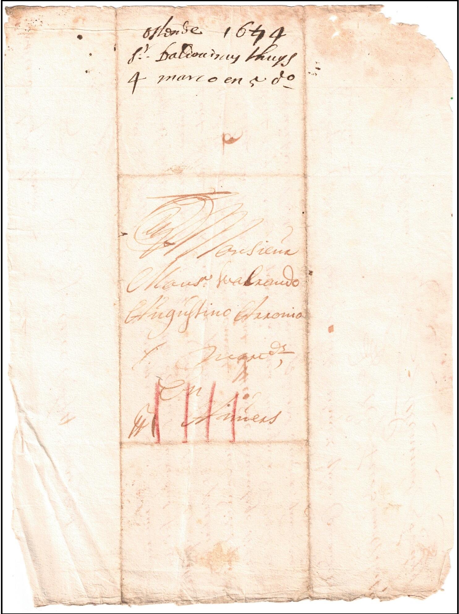 "Ostende", 1644, früher, mit der Post beförderter Brief nach ...