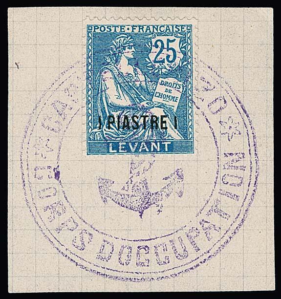 Französ. Post in der Levante, 25 C. auf Kabinettbriefstück mit ...