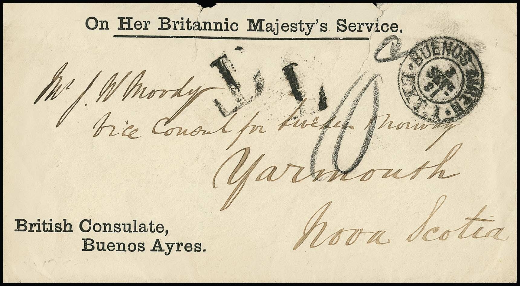 Argentinien, 1881, K2 "Buenos Ayres" auf Vordruckcouvert (kl. ...