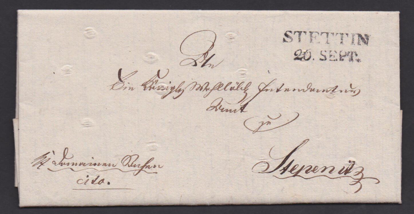 "Stettin", 1831, L2 nebst K1 "SAN St." auf gereinigtem Brief mit ...