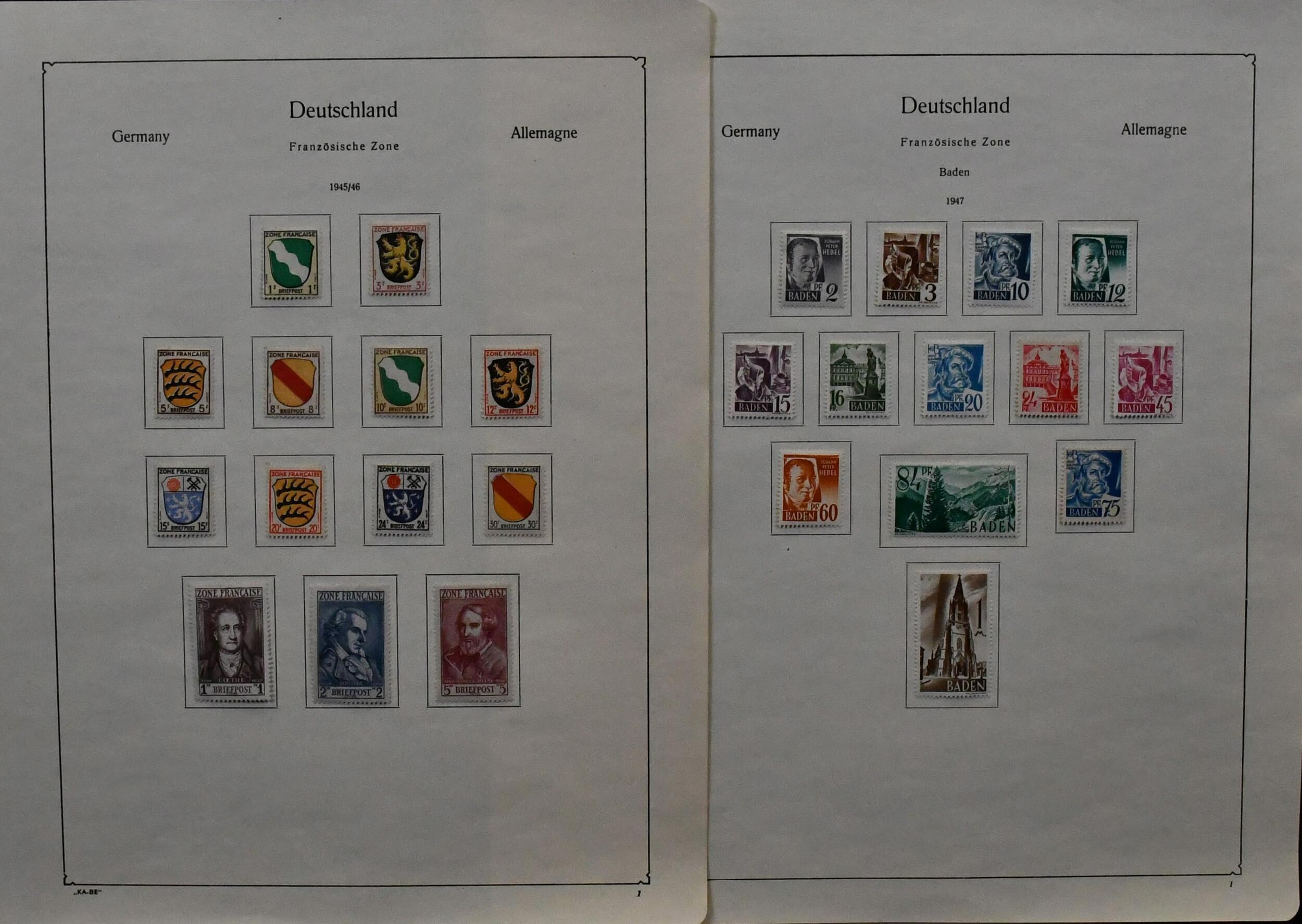 Westzonen, reichhaltige, untersch. erhaltene Slg. auf Vordrucken, ...