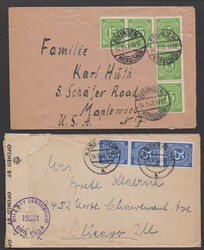 Ziffern, sechs bessere Mehrfach-Frankaturen: 15 Pfg. per fünf auf ...