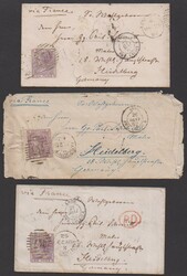 6 P. purpurviolett, viermal ohne Buchstaben, einmal kl. Eckbuchstaben ...