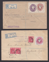 Ganzsachen-Ausschnitte, drei Briefe mit breitrandigen viereckigen ...