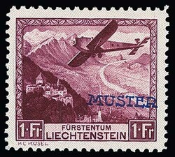 Flugpost Landschaften, komplette Serie mit violettem Handstempel ...