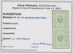 5 Sgr. grün auf Kreidepapier, senkrechtes ungebrauchtes Prachtpaar, ...