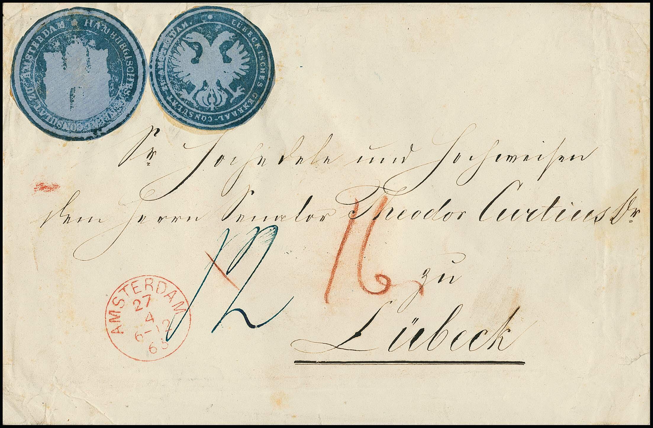 1865, äusserst seltener Hamburger Konsulatsbrief vom "Hamburgischen ...