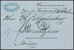 "Frankreich-Norwegen", frischer Brief 1862 mit K2 von Bordeaux und ...