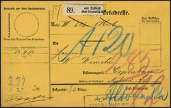 "Arnheim", preußisches Auslandspostamt, seltene gelbe Paketkarte ...