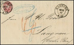 1 Sgr. rosakarmin einzeln mit K2 "Hamburg" 1867 auf unterfrankiertem ...