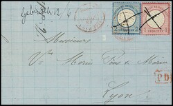 1 Gr. rosa (mit Plattenfehler) und 2 Gr. blau auf Prachtbrief mit ...