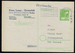 10 Pfg. als gute Einzelfrankatur auf Übersee-Drucksachenkarte von ...