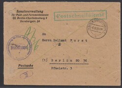 1951, 6.9., Postsache, Brief der Senatsverwaltung für Post- und ...