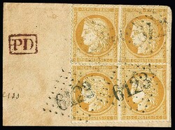 15 C. gelbbraun, zwei waagerechte Paare auf Prachtbriefstück mit NS ...