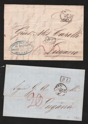 "Mailand", 1861, zwei unfrankierte Briefe je mit Ra1 "R.L." und Taxe ...
