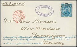 50 R. blau (ein Zahn) einzeln auf Couvert 1882, von Funchal/Madeira ...