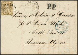 1 Fr. gold, satiniertes Papier, als seltene Einzelfrankatur auf ...