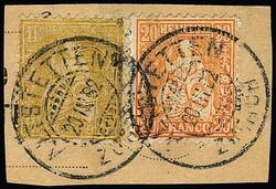 1 Fr. gold (oben zwei Zähne kleine Fehler) nebst 20 C. orange auf ...