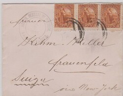 El Salvador, 1894, 5 C. gelbbraun per drei auf Brief via New York in ...