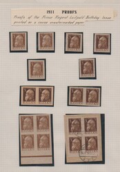 3 Pfg. Luitpold, 64 geschnittene Probedrucke je in braun, einmal auf ...