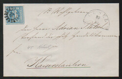 "45", gMR nebst HK "Cusel" klar auf Kabinettbrief 3 Kr. blau