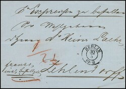 "Berlin", (1853), K2 auf bar bezahltem Expreßbrief nach Zehlendorf ...