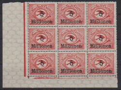 5 Mill. a. 50000 Mk. Flugpost im postfrischen Eckrand-Neunerblock ...