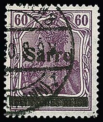 60 Pfg. rotlila, Aufdrucktype I mit Aufdruckabart "e von Sarre oben ...