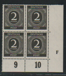 1 und 2 Pfg. als postfrische Plattendruck-Oberrandstücke dgz, sowie ...