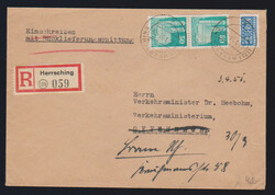 50 Pfg. Bauten wg als EF auf Lupo-Überseebrief in die USA, sowie 50 ...