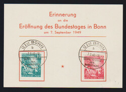 Bundestag, drei Belege: 10 Pfg. einzeln, sowie FDC-Karte mit kpl. ...