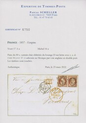 80 C. karmin, waagerechtes Paar, etwas berührt, auf Faltbrief der 2. ...