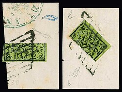 2 Baj. schw./gelbgrün, vier Briefstücke mit verschiedenen ...