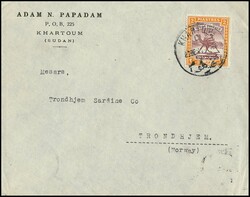 Sudan, 1934, 2 Pia. Kamelreiter einzeln auf Vordruckbrief von ...