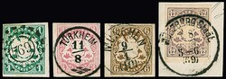 1 Kr. blaugrün (idealer oMR "769"), 3 Kr. rosa (idealer Zier-K1 ...