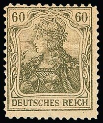 60 Pfg. olivgrün, sog. "Kölner Postfälschung" im schlecht ...